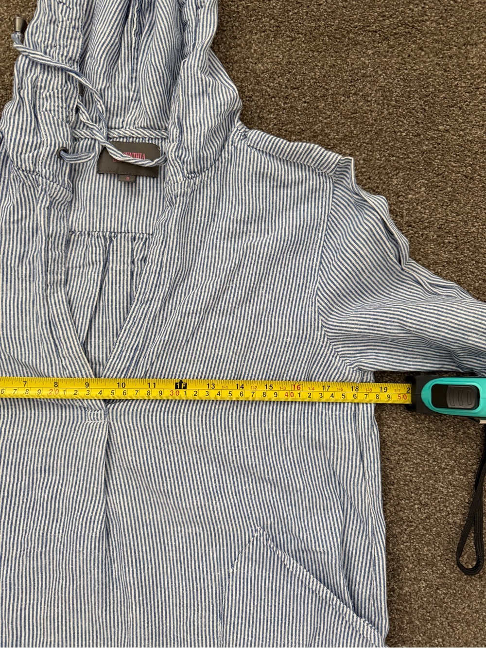 For Cynthia Beachwear Blue and White Pinstripe Shirt - Picture 7 of 7